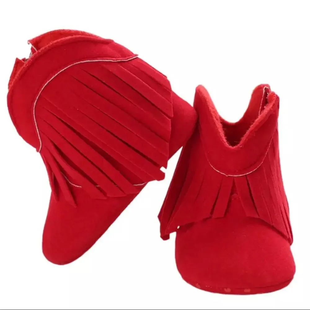 New fringed cotton boots 1, red